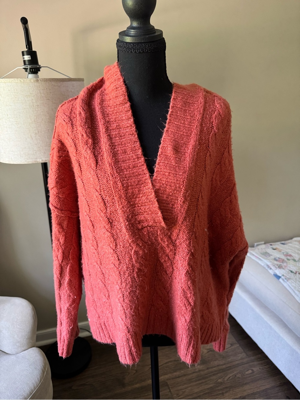 American Eagle Outfitters Orange Cable V-Neck Sweater